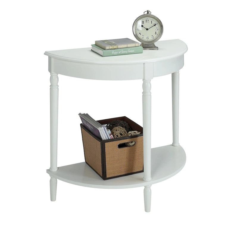 Half-Round Entryway Table with Open Shelf, Ash Wood Veneer, Traditional Style