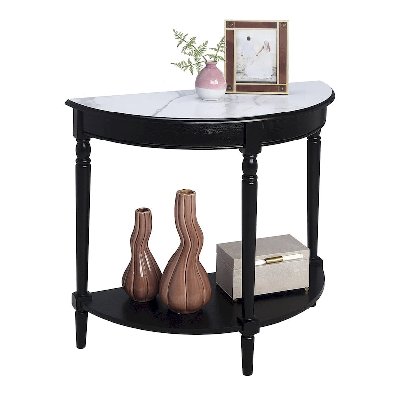 Half-Round Entryway Table with Open Shelf, Ash Wood Veneer, Traditional Style