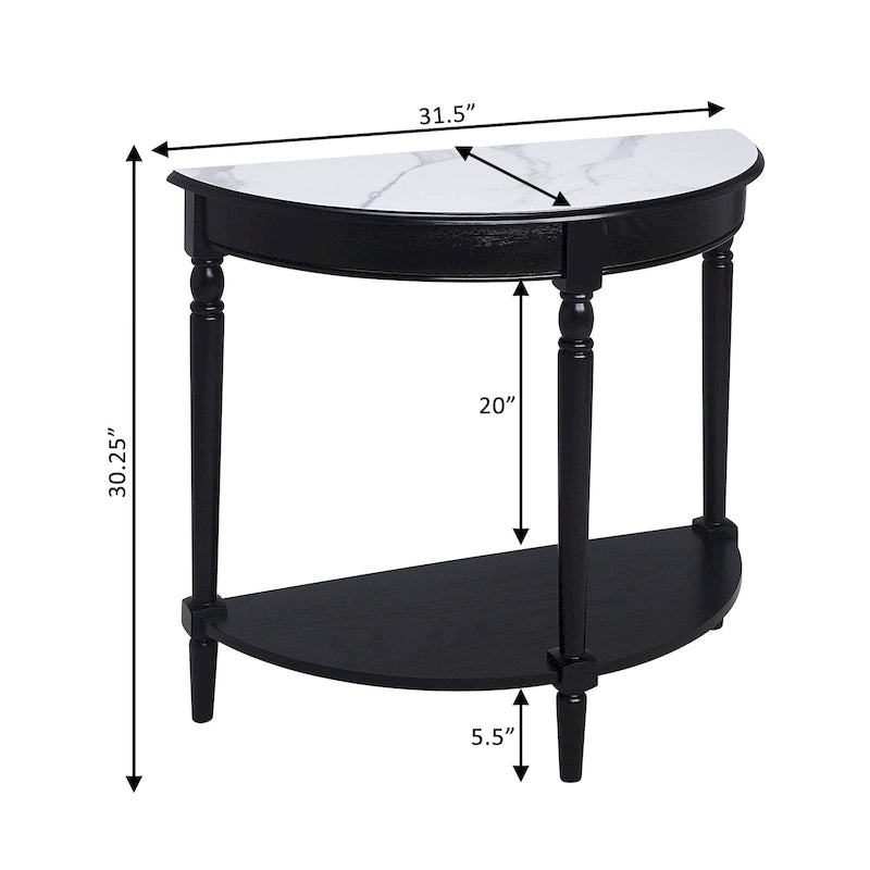 Half-Round Entryway Table with Open Shelf, Ash Wood Veneer, Traditional Style