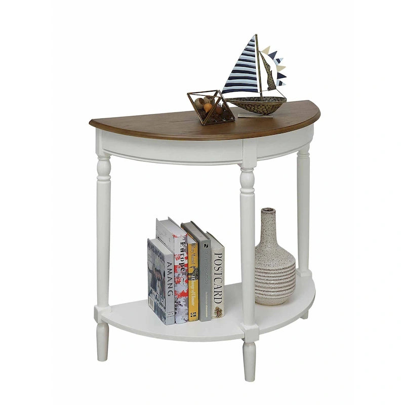 Half-Round Entryway Table with Open Shelf, Ash Wood Veneer, Traditional Style