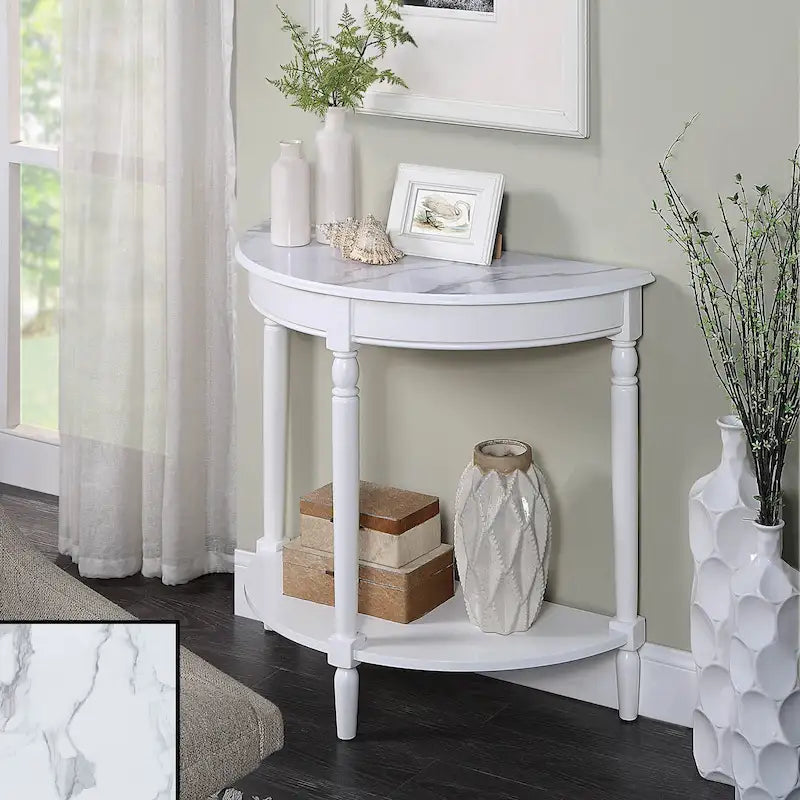 Half-Round Entryway Table with Open Shelf, Ash Wood Veneer, Traditional Style
