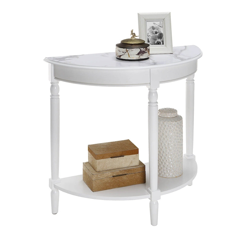 Half-Round Entryway Table with Open Shelf, Ash Wood Veneer, Traditional Style