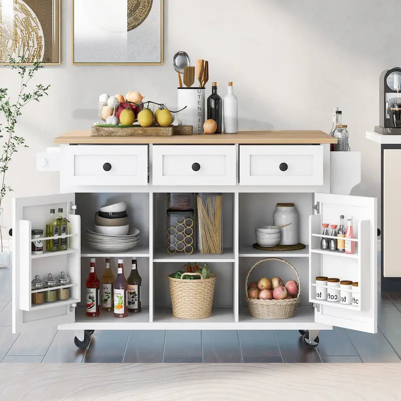 Kitchen Island Cart with Solid Wood Top and Locking Wheels