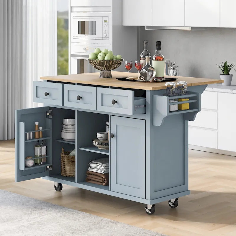 Kitchen Island Cart with Solid Wood Top and Locking Wheels