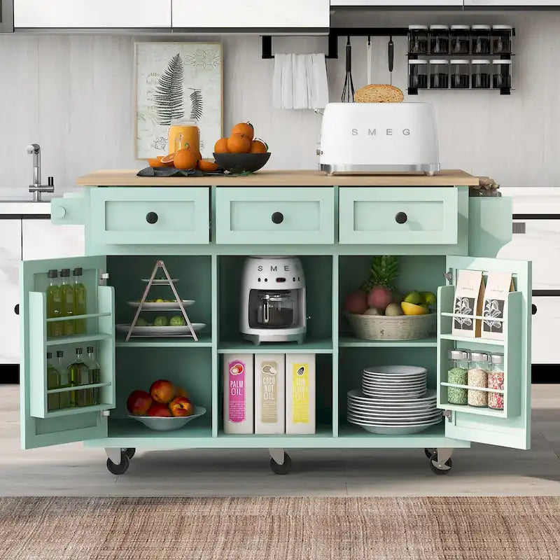 Kitchen Island Cart with Solid Wood Top and Locking Wheels