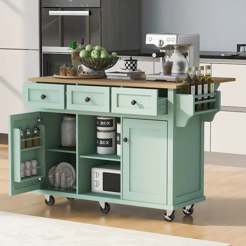 Kitchen Island Cart with Solid Wood Top and Locking Wheels