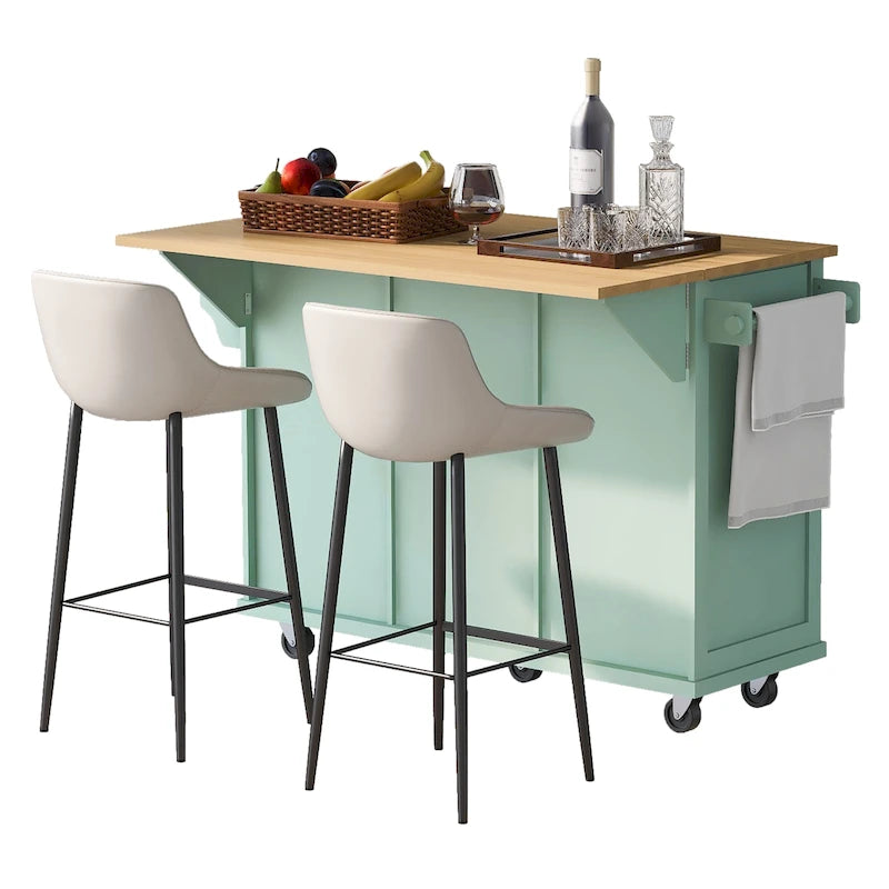 Kitchen Island Cart with Solid Wood Top and Locking Wheels