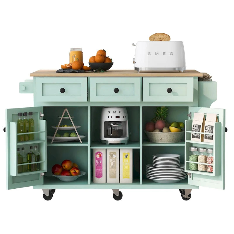 Kitchen Island Cart with Solid Wood Top and Locking Wheels