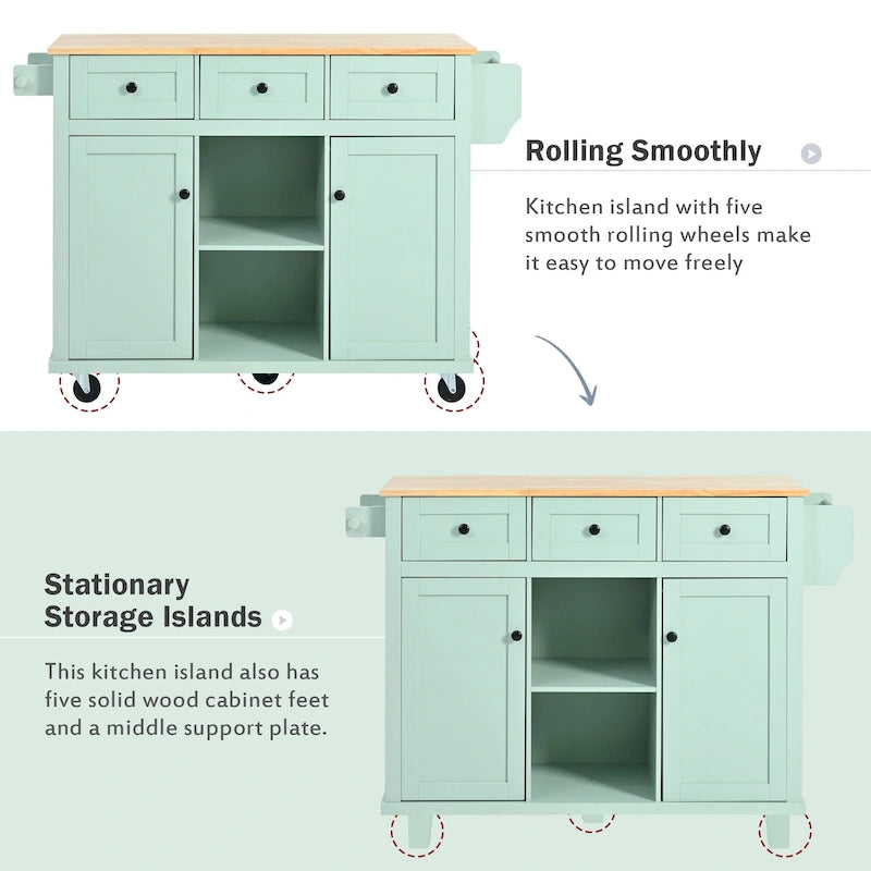 Kitchen Island Cart with Solid Wood Top and Locking Wheels