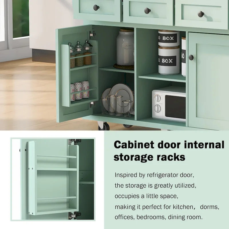 Kitchen Island Cart with Solid Wood Top and Locking Wheels