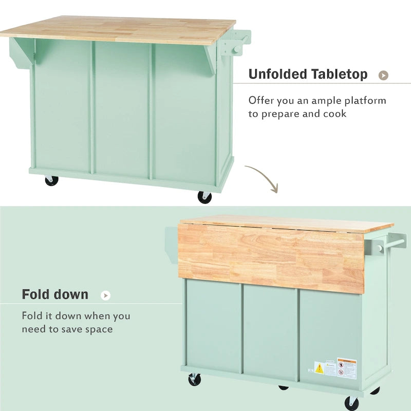 Kitchen Island Cart with Solid Wood Top and Locking Wheels