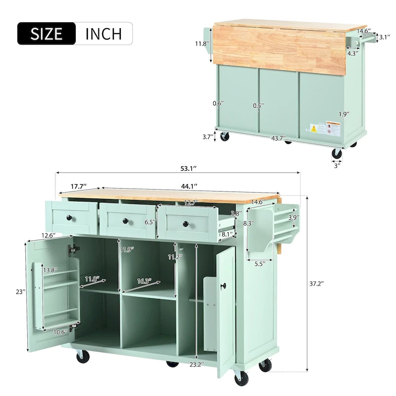 Kitchen Island Cart with Solid Wood Top and Locking Wheels