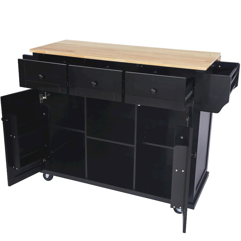 Kitchen Island Cart with Solid Wood Top and Locking Wheels