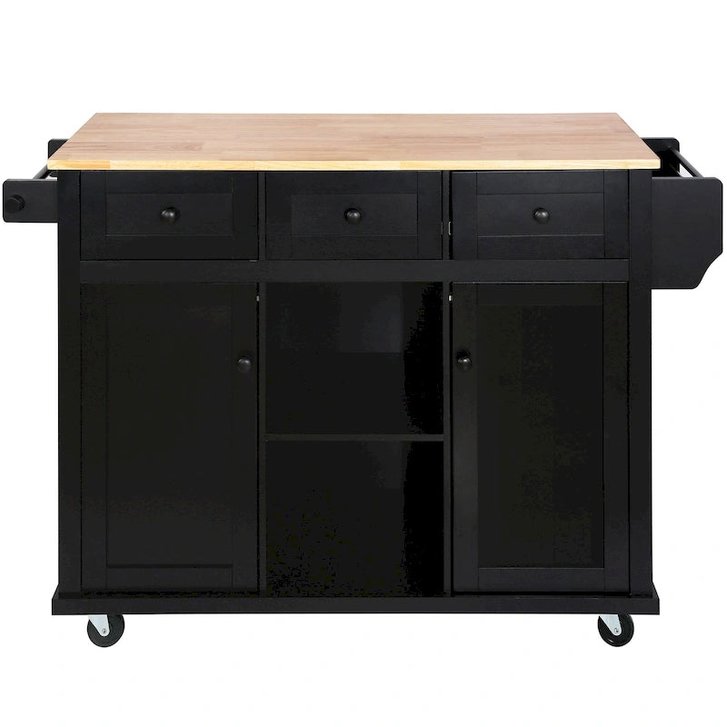 Kitchen Island Cart with Solid Wood Top and Locking Wheels