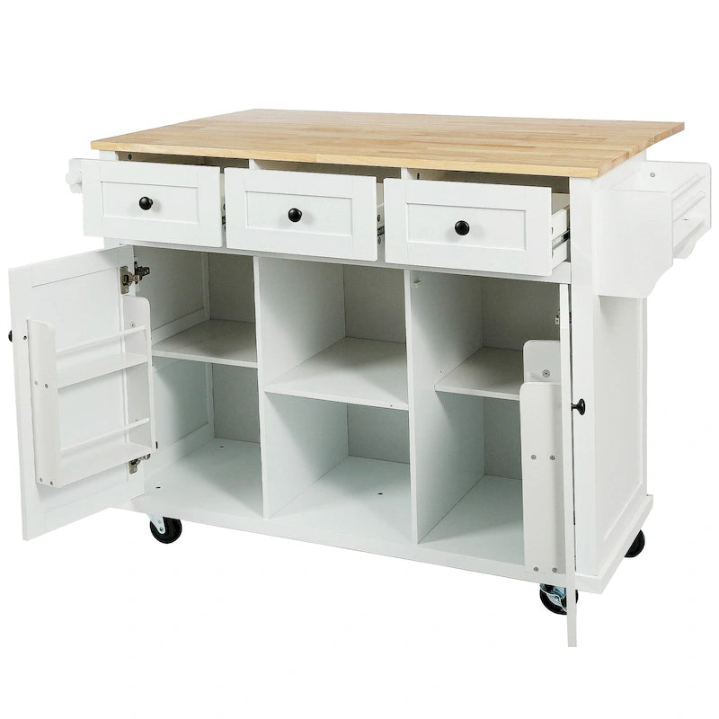 Kitchen Island Cart with Solid Wood Top and Locking Wheels