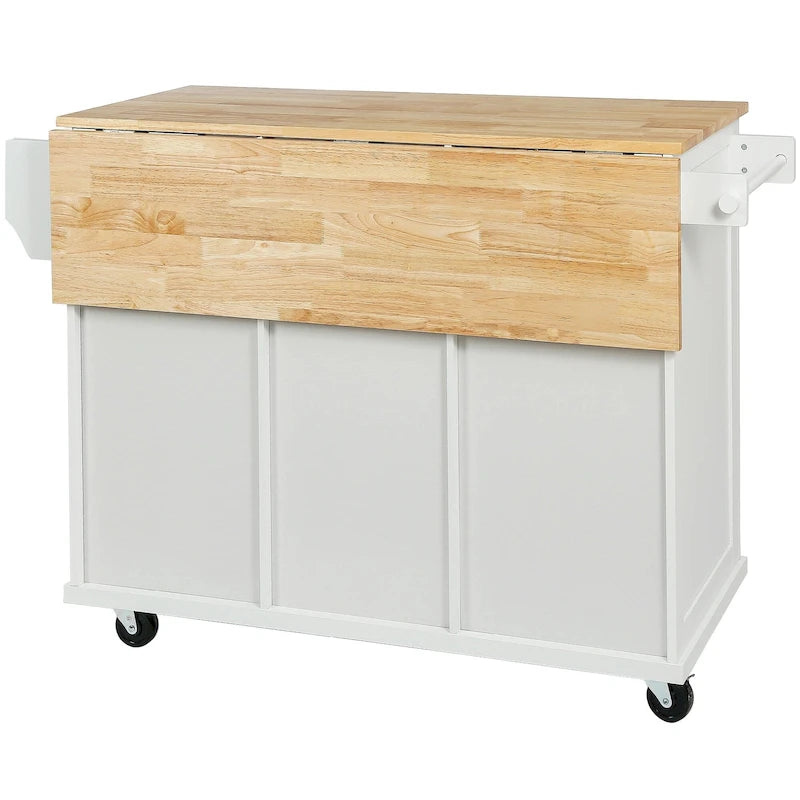 Kitchen Island Cart with Solid Wood Top and Locking Wheels