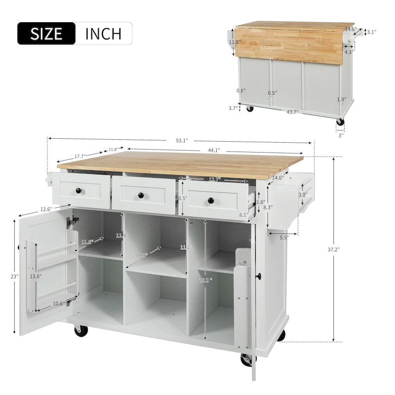 Kitchen Island Cart with Solid Wood Top and Locking Wheels