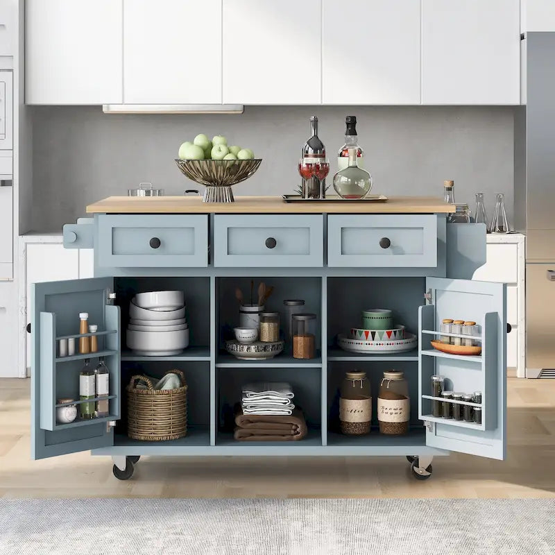Kitchen Island Cart with Solid Wood Top and Locking Wheels