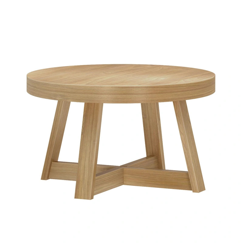 Solid Pine Round Coffee Table, Wirebrush Finish, 30 x 30 x 17.75 Inches