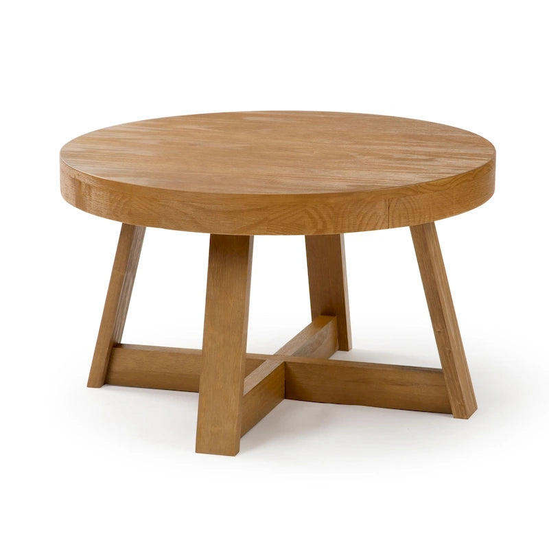 Solid Pine Round Coffee Table, Wirebrush Finish, 30 x 30 x 17.75 Inches