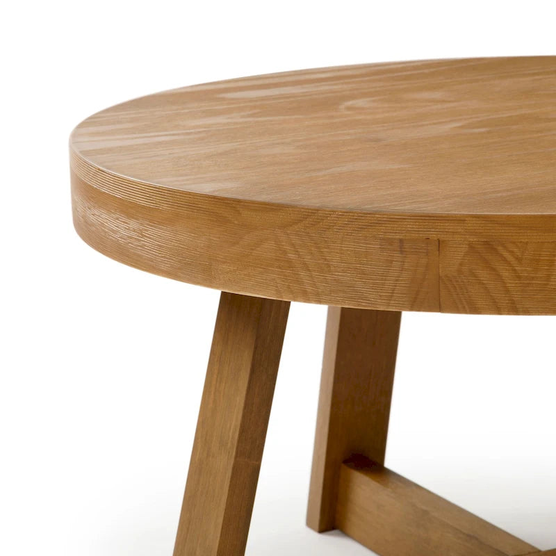 Solid Pine Round Coffee Table, Wirebrush Finish, 30 x 30 x 17.75 Inches