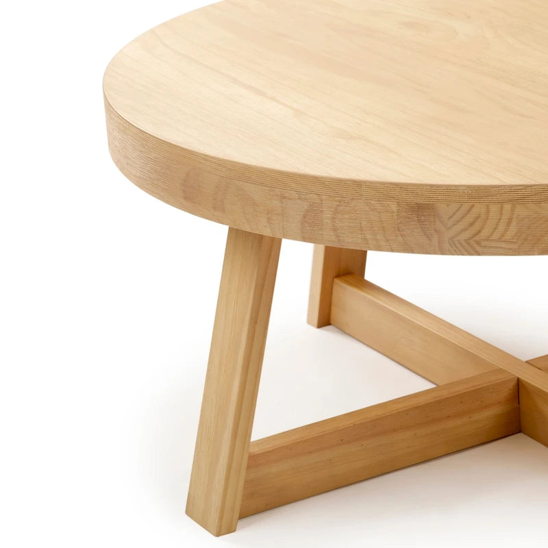 Solid Pine Round Coffee Table, Wirebrush Finish, 30 x 30 x 17.75 Inches