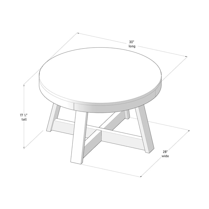 Solid Pine Round Coffee Table, Wirebrush Finish, 30 x 30 x 17.75 Inches