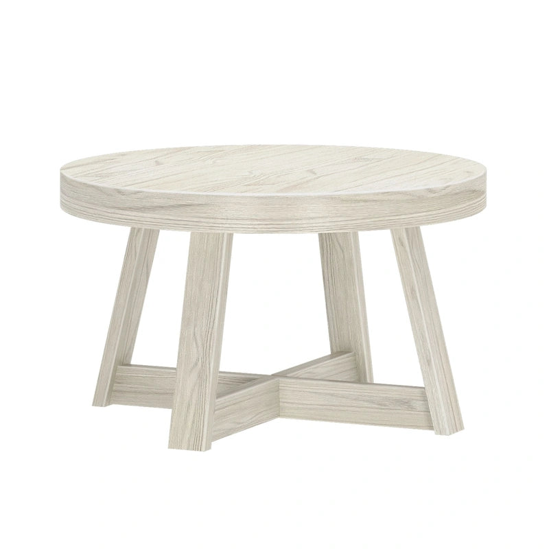 Solid Pine Round Coffee Table, Wirebrush Finish, 30 x 30 x 17.75 Inches