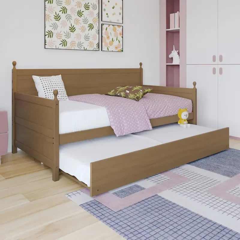 Twin Daybed with Pull-Out Trundle, Solid Rubberwood, 5 Color Options