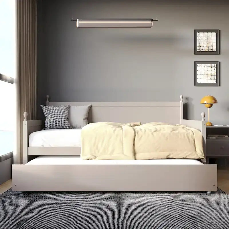 Twin Daybed with Pull-Out Trundle, Solid Rubberwood, 5 Color Options