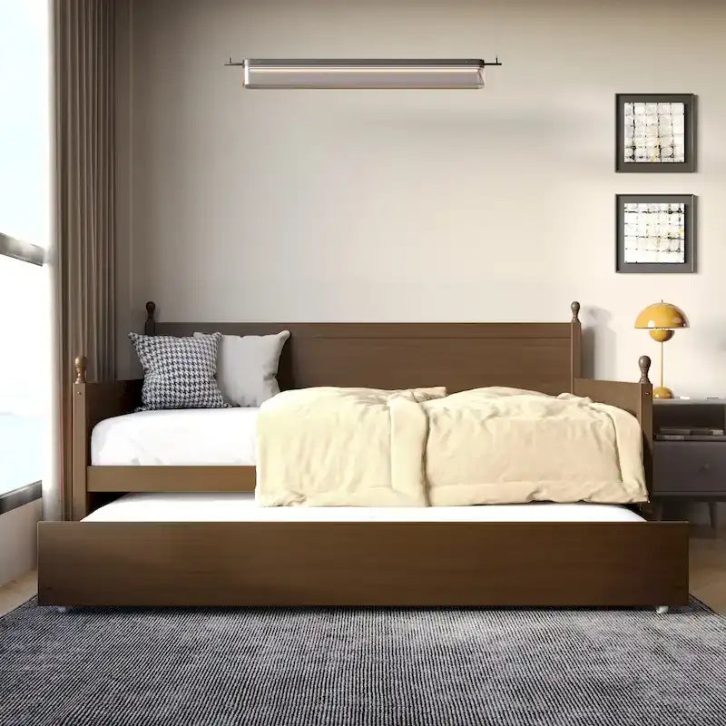 Twin Daybed with Pull-Out Trundle, Solid Rubberwood, 5 Color Options