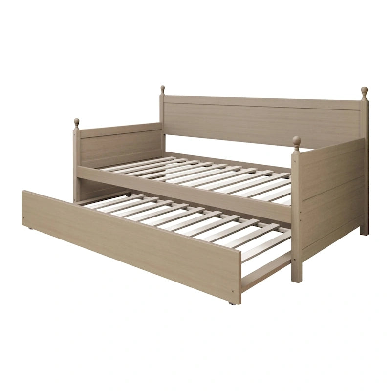 Twin Daybed with Pull-Out Trundle, Solid Rubberwood, 5 Color Options