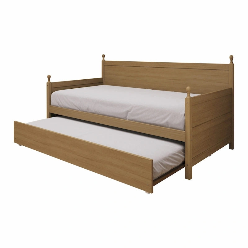 Twin Daybed with Pull-Out Trundle, Solid Rubberwood, 5 Color Options