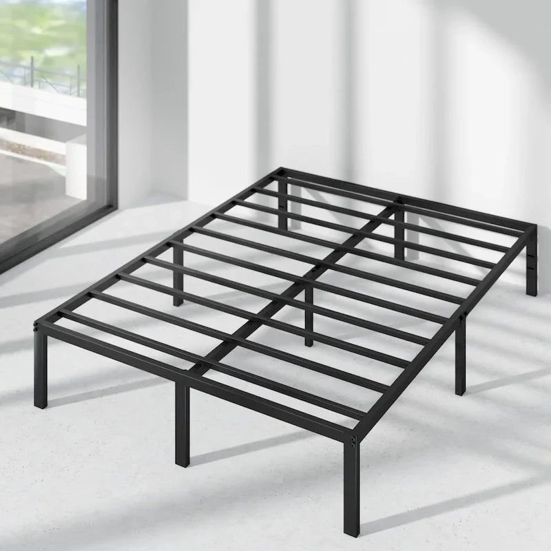Black Metal Platform Bed Frame, Headboard Compatible, No Box Spring, 5-Year Warranty