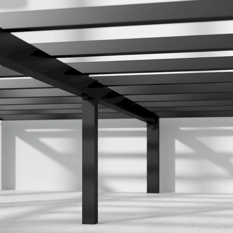 Black Metal Platform Bed Frame, Headboard Compatible, No Box Spring, 5-Year Warranty