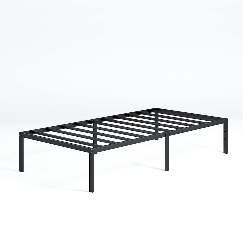 Black Metal Platform Bed Frame, Headboard Compatible, No Box Spring, 5-Year Warranty