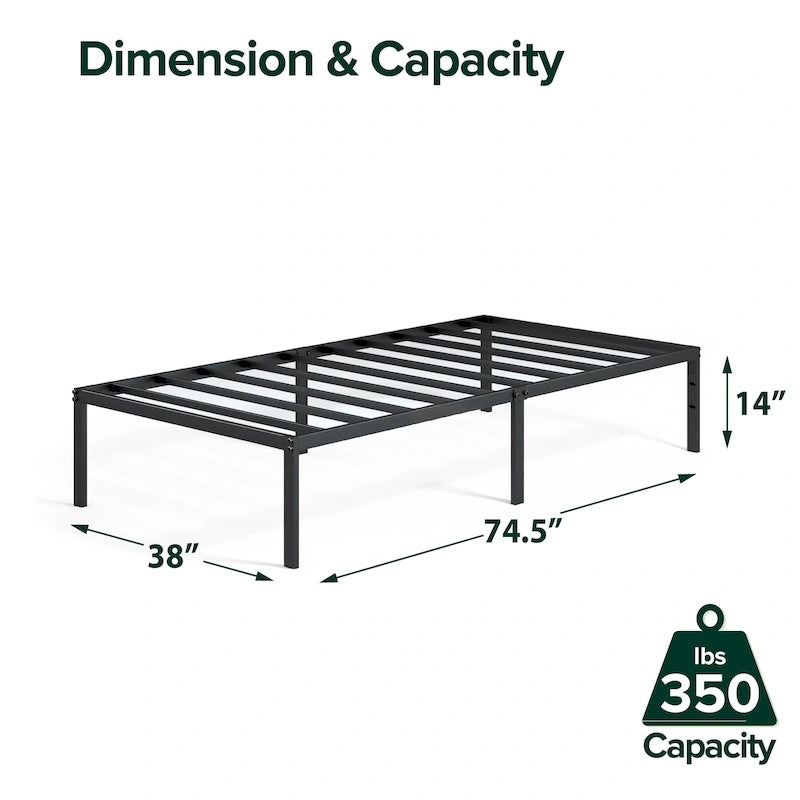Black Metal Platform Bed Frame, Headboard Compatible, No Box Spring, 5-Year Warranty