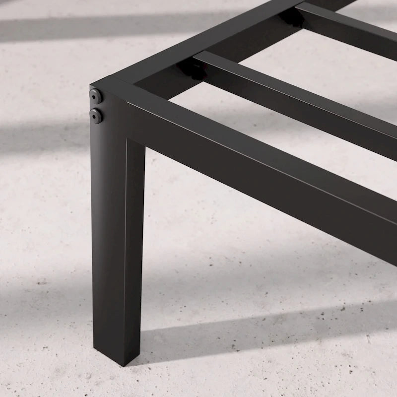 Black Metal Platform Bed Frame, Headboard Compatible, No Box Spring, 5-Year Warranty