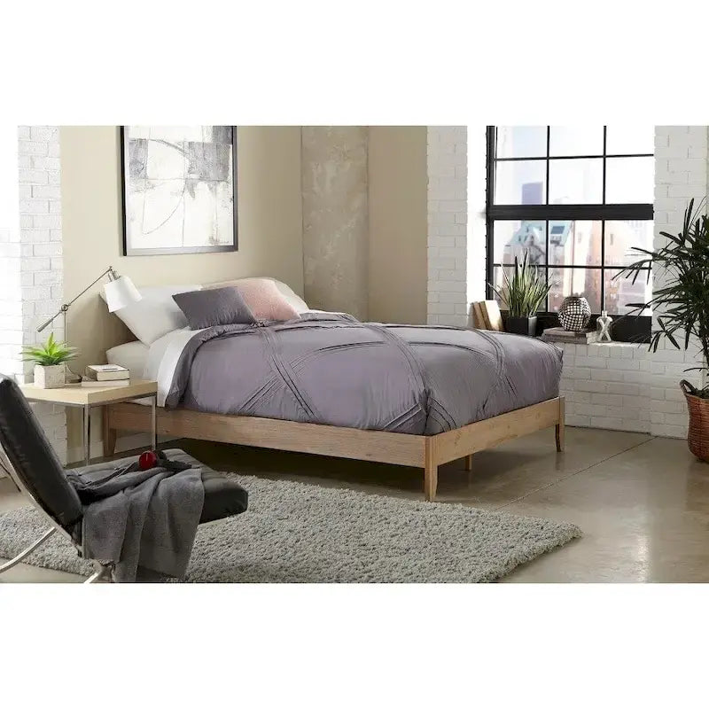 Pine Wood Platform Bed with Tapered Legs, Twin and Queen, 3 Finishes