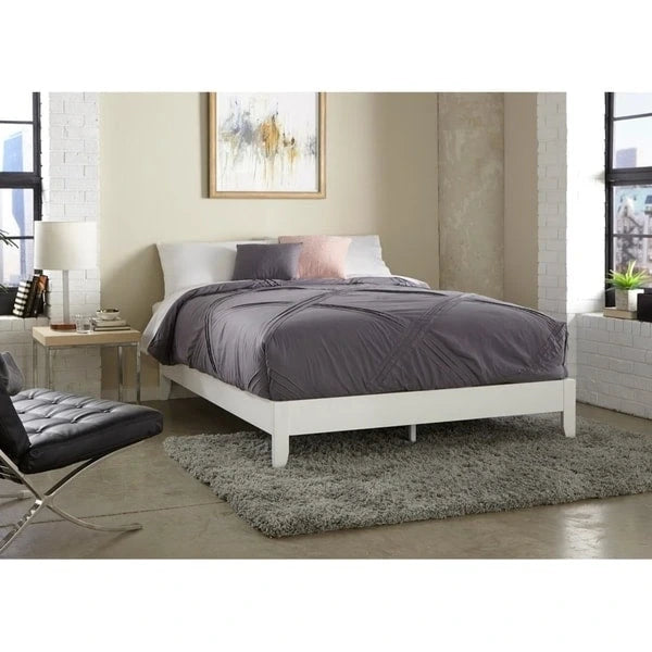 Pine Wood Platform Bed with Tapered Legs, Twin and Queen, 3 Finishes