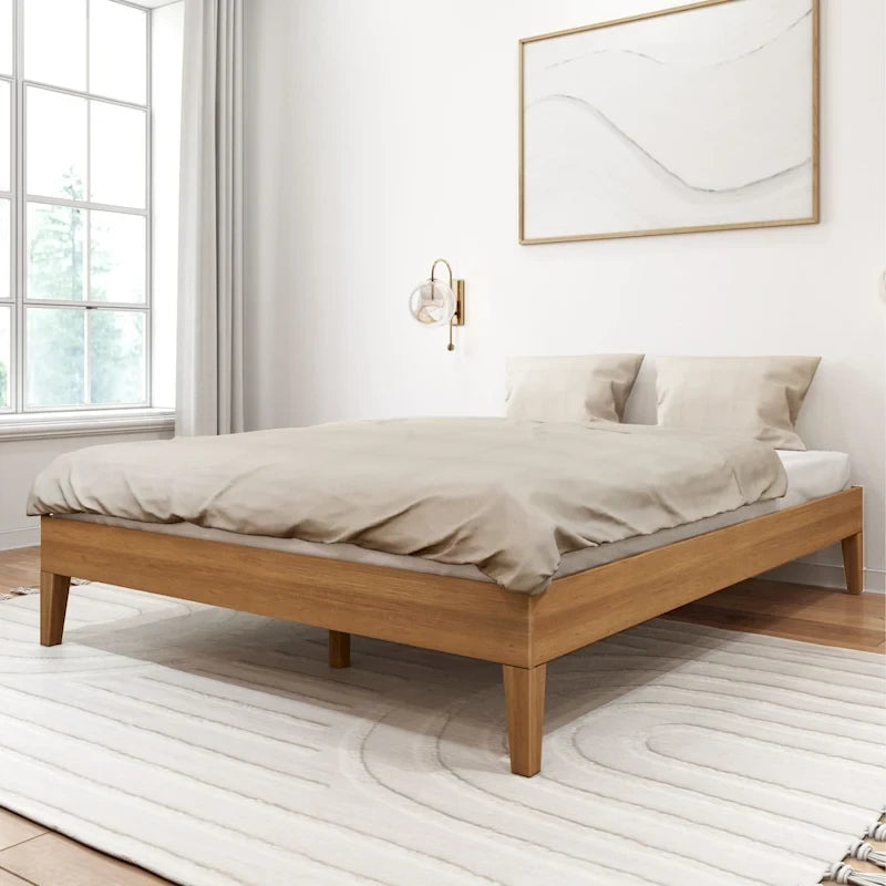 Solid Wood Queen Platform Bed, Non-Toxic Finish, 750 lb Capacity, No Box Spring