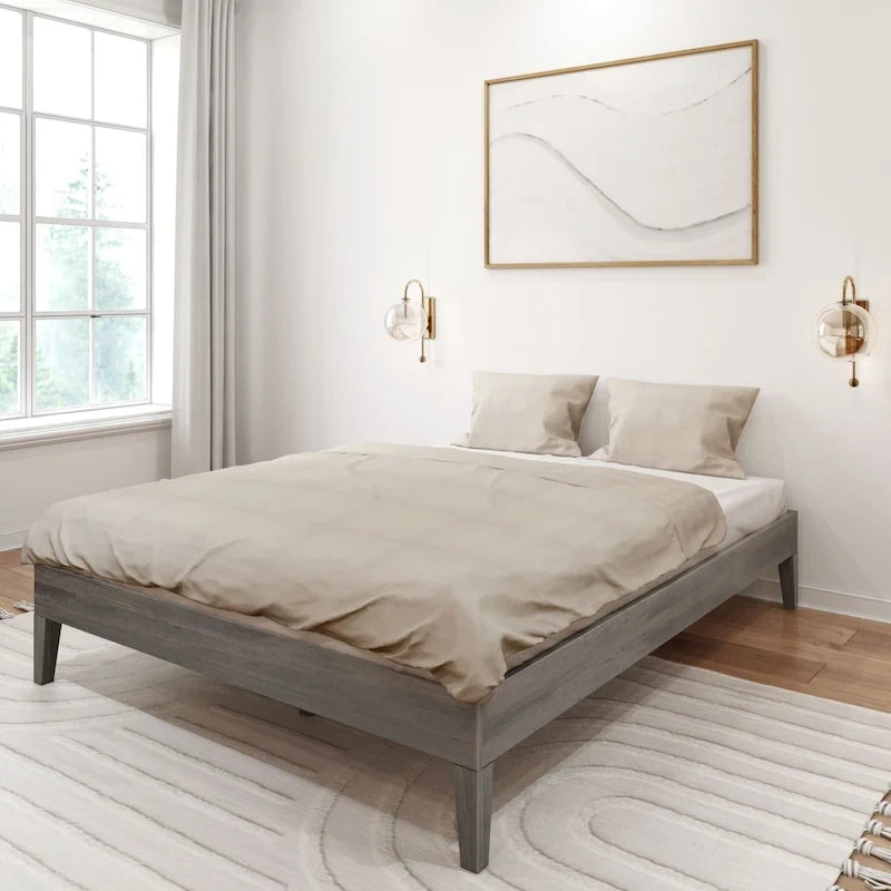 Solid Wood Queen Platform Bed, Non-Toxic Finish, 750 lb Capacity, No Box Spring
