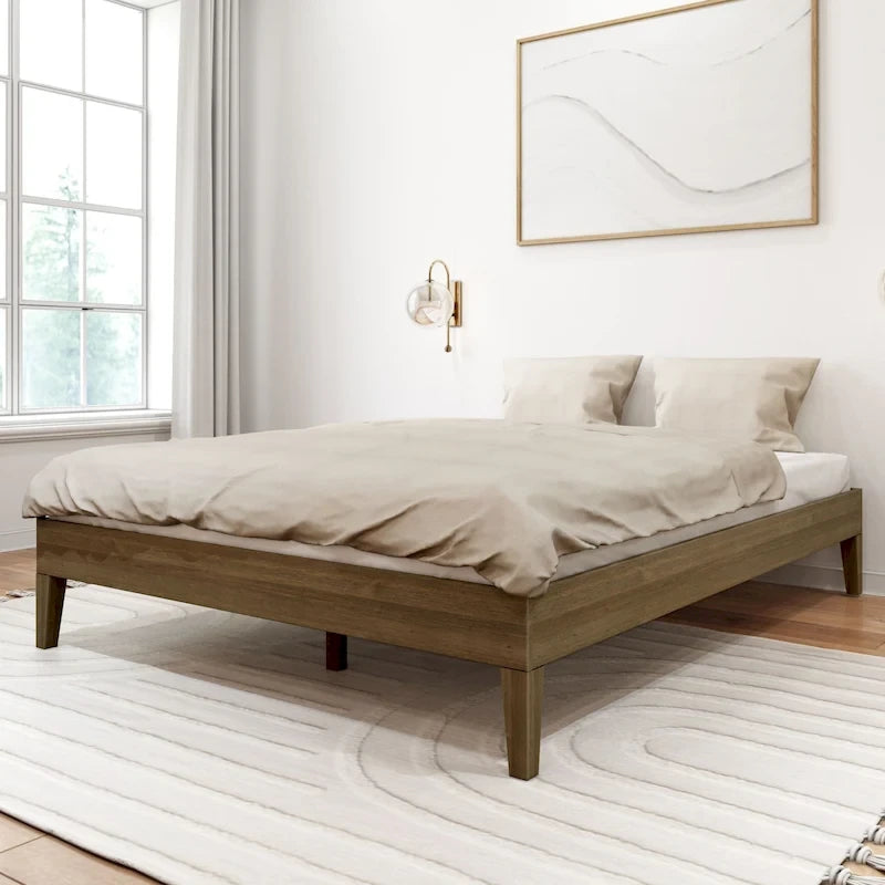 Solid Wood Queen Platform Bed, Non-Toxic Finish, 750 lb Capacity, No Box Spring
