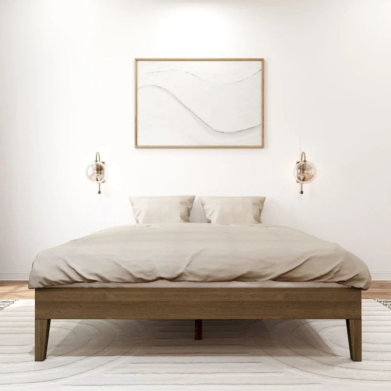 Solid Wood Queen Platform Bed, Non-Toxic Finish, 750 lb Capacity, No Box Spring