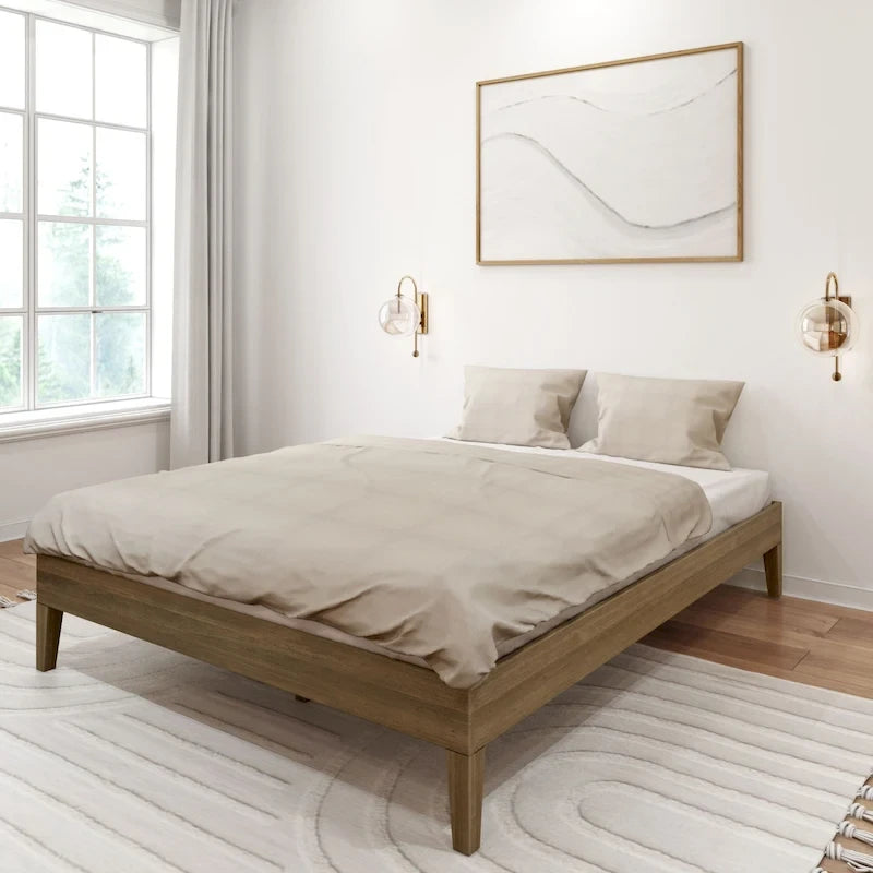Solid Wood Queen Platform Bed, Non-Toxic Finish, 750 lb Capacity, No Box Spring