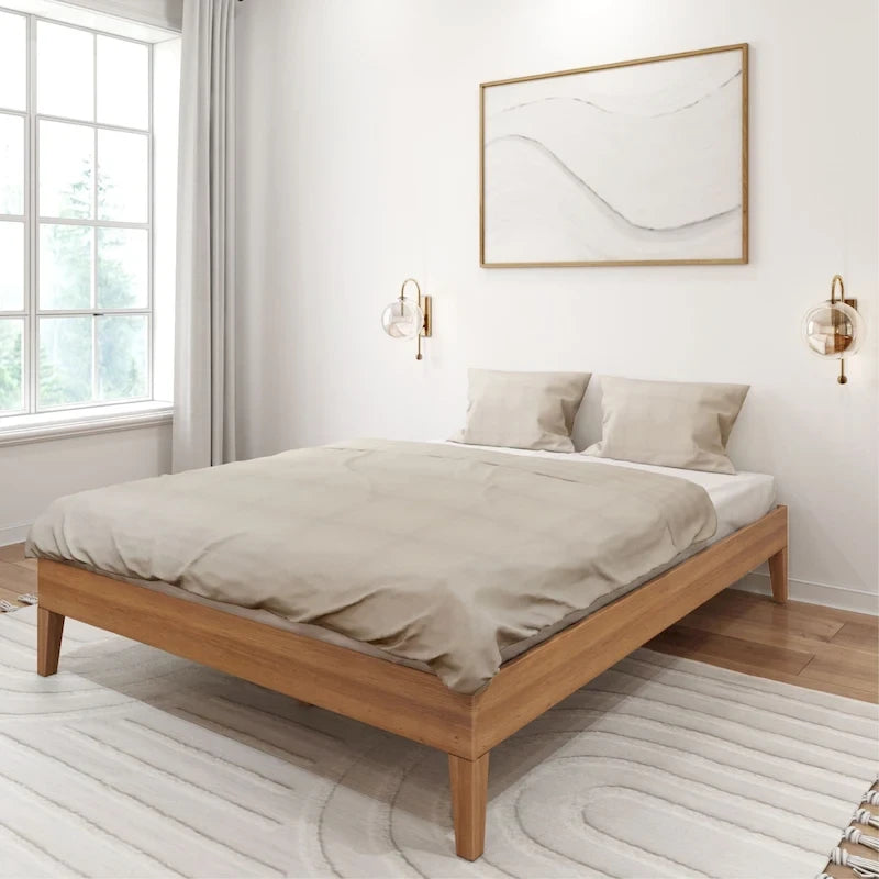 Solid Wood Queen Platform Bed, Non-Toxic Finish, 750 lb Capacity, No Box Spring