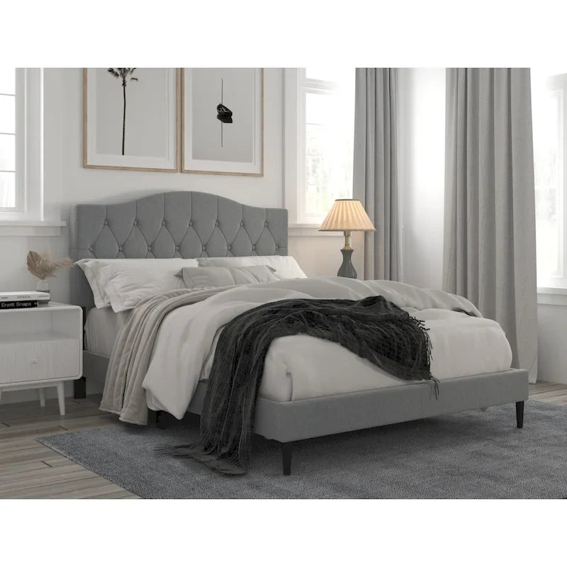 Button-Tufted Upholstered Platform Bed, 4 Colors, Twin to King