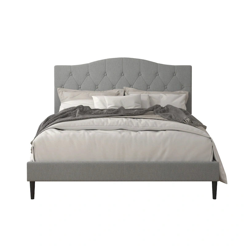 Button-Tufted Upholstered Platform Bed, 4 Colors, Twin to King