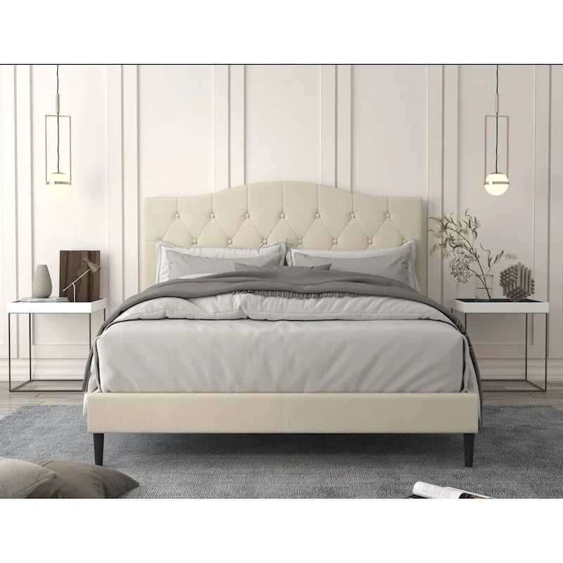 Button-Tufted Upholstered Platform Bed, 4 Colors, Twin to King