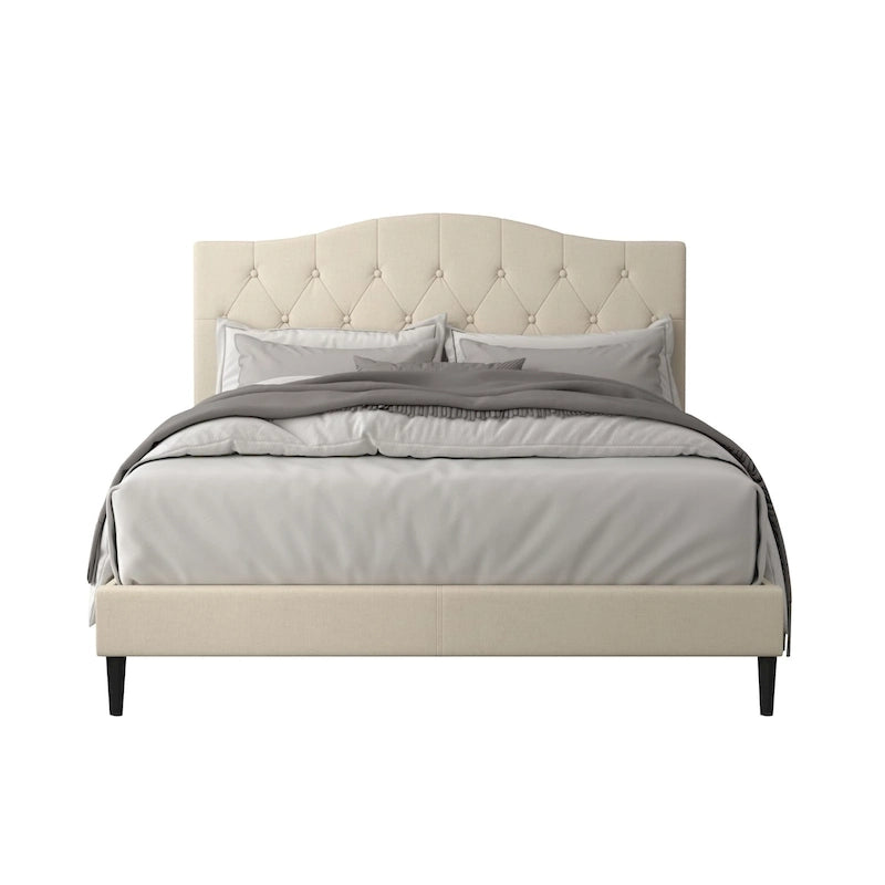 Button-Tufted Upholstered Platform Bed, 4 Colors, Twin to King